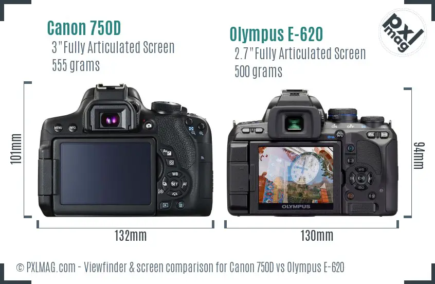 Canon 750D vs Olympus E-620 Screen and Viewfinder comparison