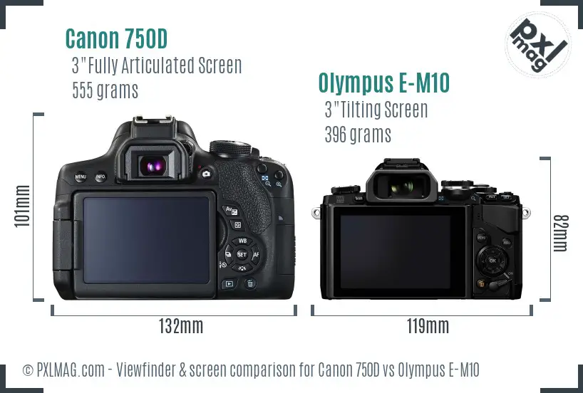 Canon 750D vs Olympus E-M10 Screen and Viewfinder comparison