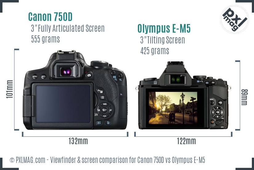 Canon 750D vs Olympus E-M5 Screen and Viewfinder comparison