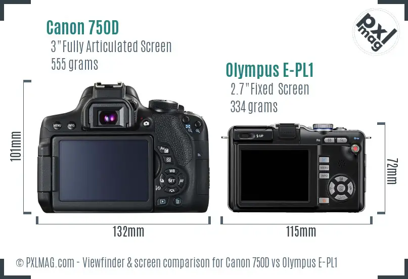 Canon 750D vs Olympus E-PL1 Screen and Viewfinder comparison