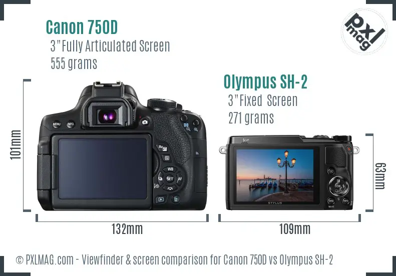 Canon 750D vs Olympus SH-2 Screen and Viewfinder comparison