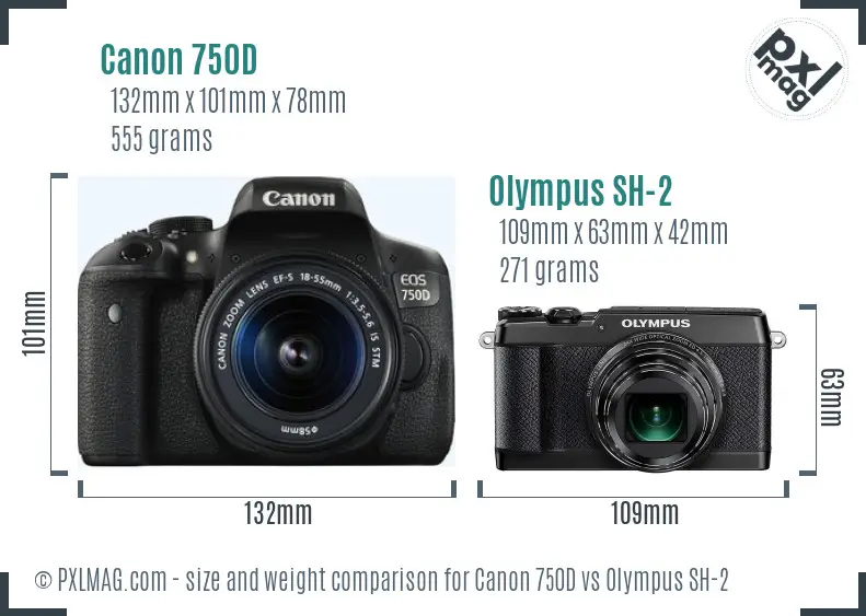 Canon 750D vs Olympus SH-2 size comparison