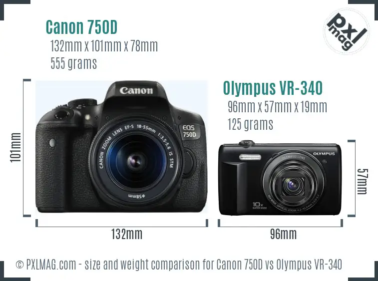 Canon 750D vs Olympus VR-340 size comparison
