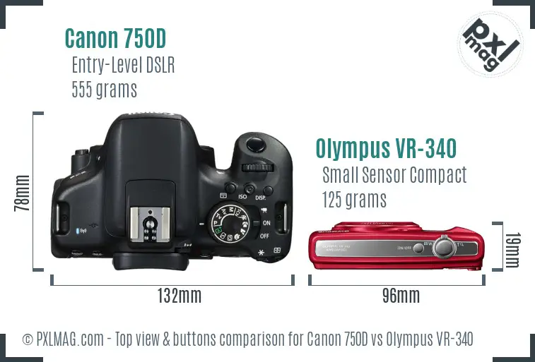 Canon 750D vs Olympus VR-340 top view buttons comparison