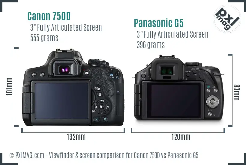 Canon 750D vs Panasonic G5 Screen and Viewfinder comparison