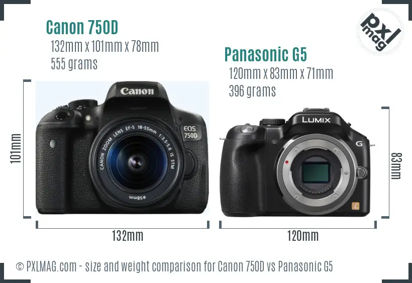 Canon 750D vs Panasonic G5 size comparison
