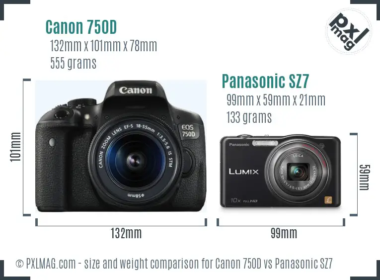 Canon 750D vs Panasonic SZ7 size comparison