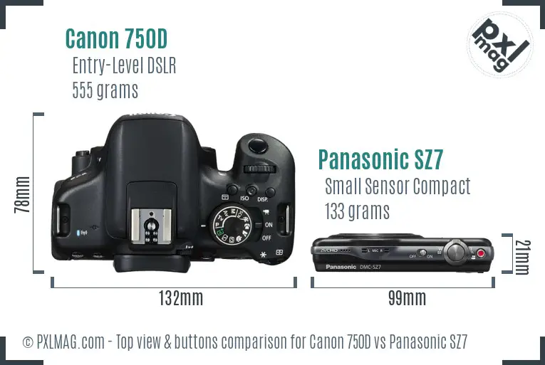 Canon 750D vs Panasonic SZ7 top view buttons comparison