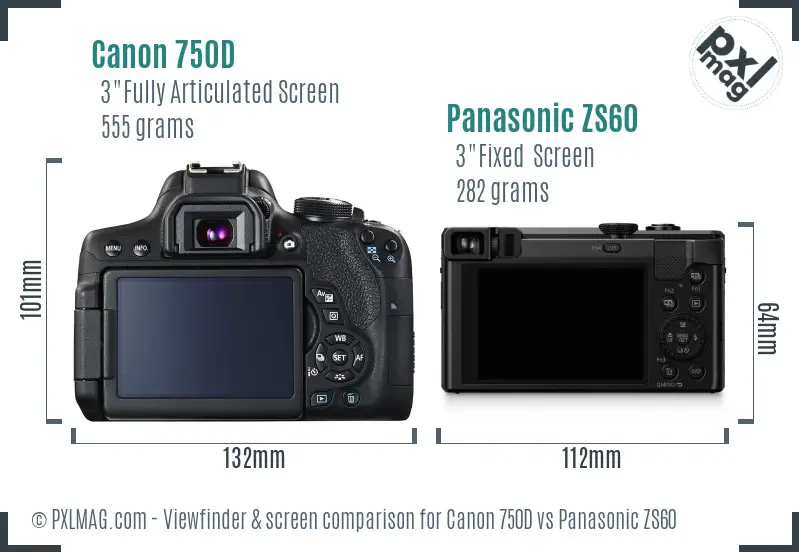Canon 750D vs Panasonic ZS60 Screen and Viewfinder comparison