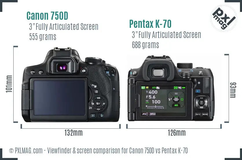Canon 750D vs Pentax K-70 Screen and Viewfinder comparison
