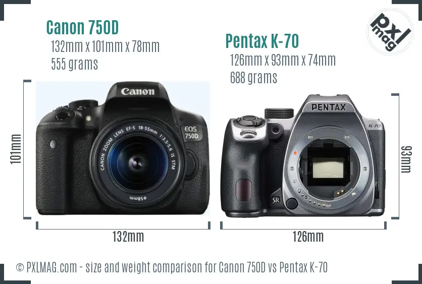 Canon 750D vs Pentax K-70 size comparison