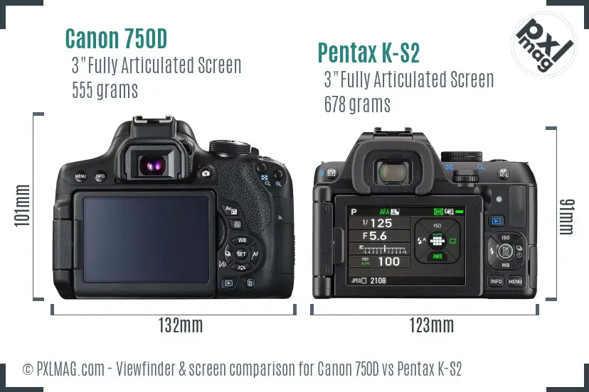 Canon 750D vs Pentax K-S2 Screen and Viewfinder comparison