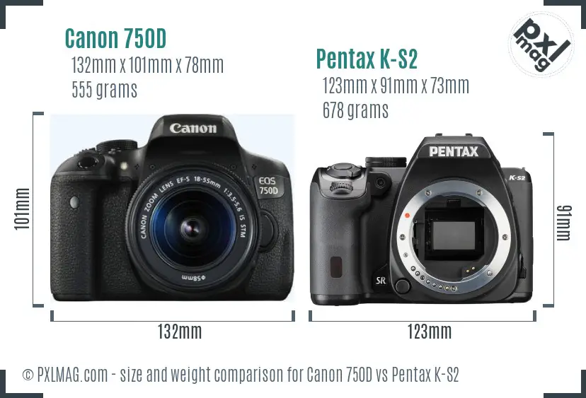 Canon 750D vs Pentax K-S2 size comparison
