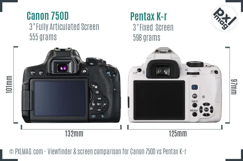 Canon 750D vs Pentax K-r Screen and Viewfinder comparison