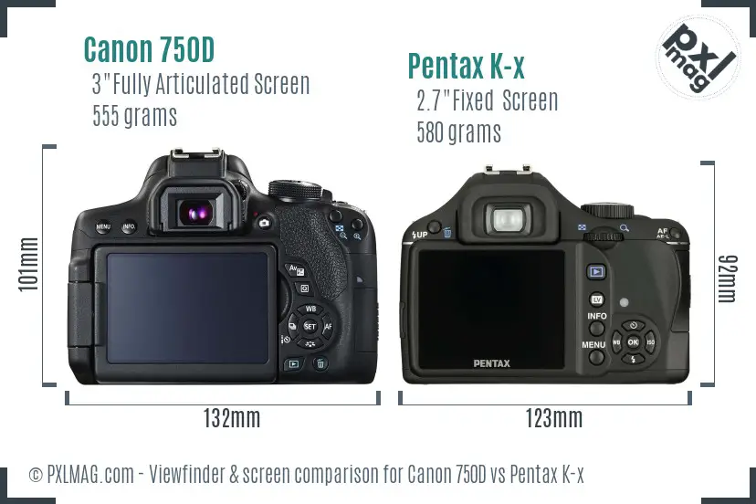 Canon 750D vs Pentax K-x Screen and Viewfinder comparison