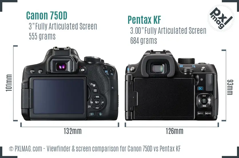 Canon 750D vs Pentax KF Screen and Viewfinder comparison