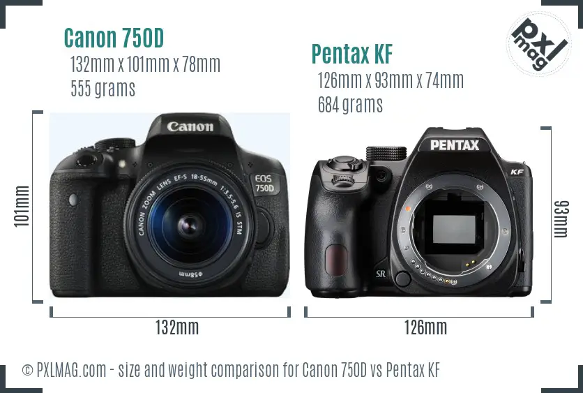Canon 750D vs Pentax KF size comparison