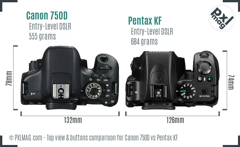 Canon 750D vs Pentax KF top view buttons comparison