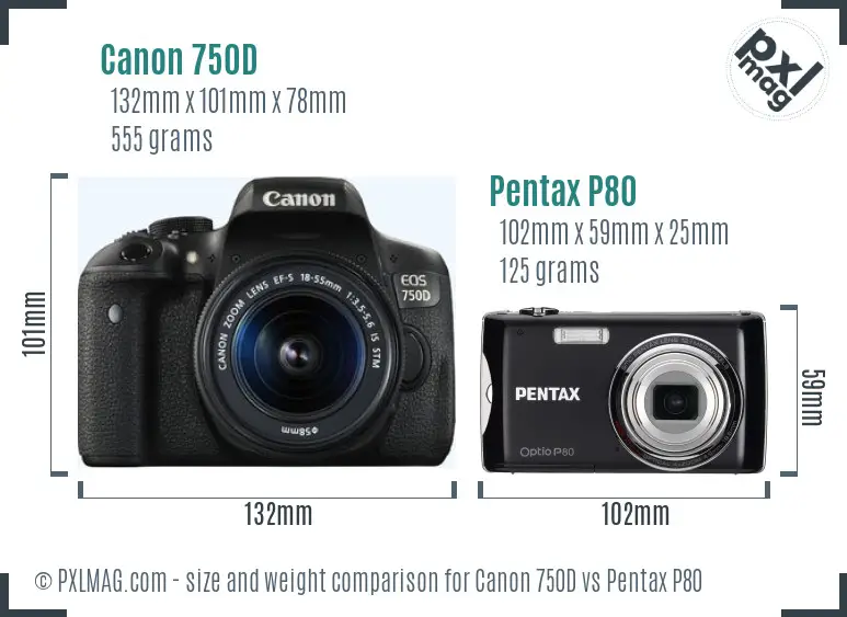 Canon 750D vs Pentax P80 size comparison