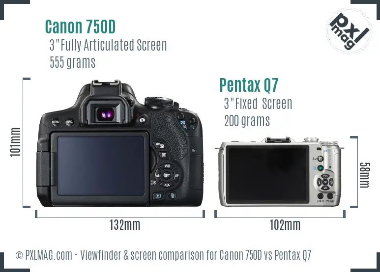 Canon 750D vs Pentax Q7 Screen and Viewfinder comparison
