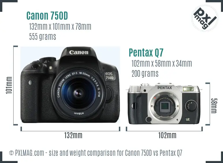 Canon 750D vs Pentax Q7 size comparison