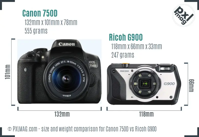 Canon 750D vs Ricoh G900 size comparison Canon 750D vs Ricoh G900 size comparison