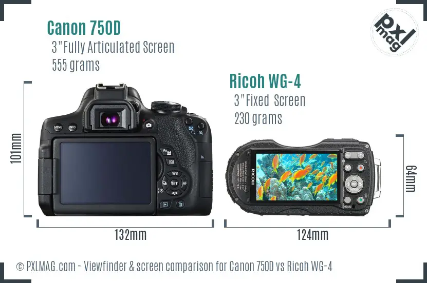 Canon 750D vs Ricoh WG-4 Screen and Viewfinder comparison