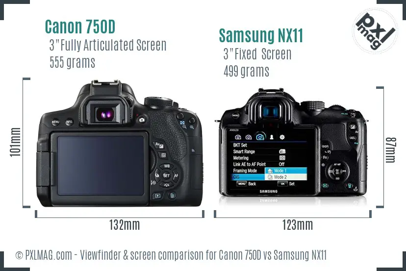 Canon 750D vs Samsung NX11 Screen and Viewfinder comparison