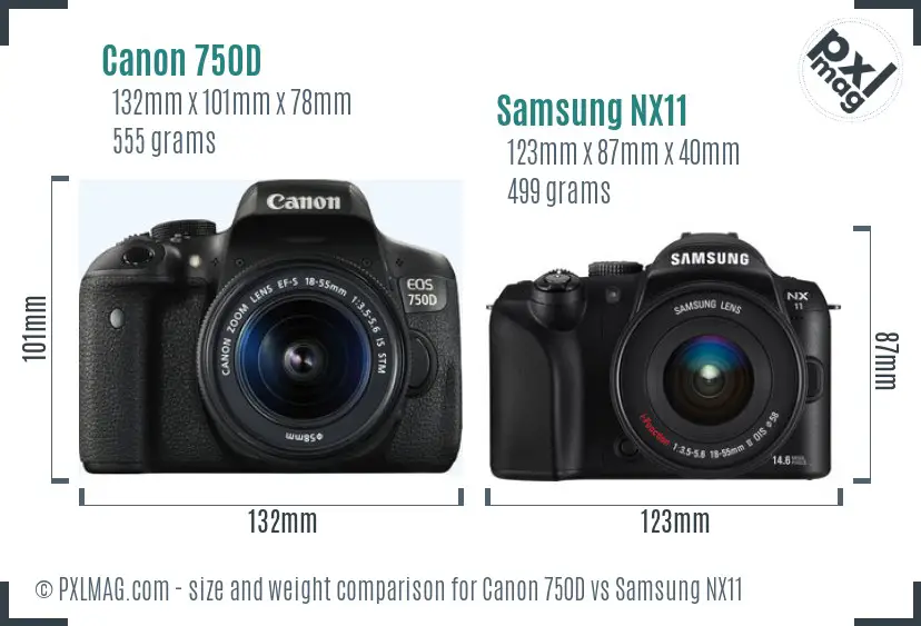 Canon 750D vs Samsung NX11 size comparison