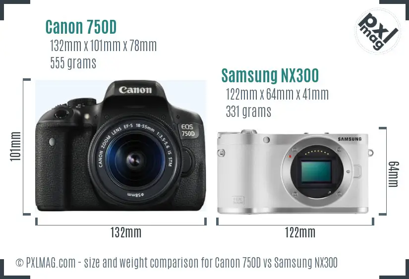 Canon 750D vs Samsung NX300 size comparison