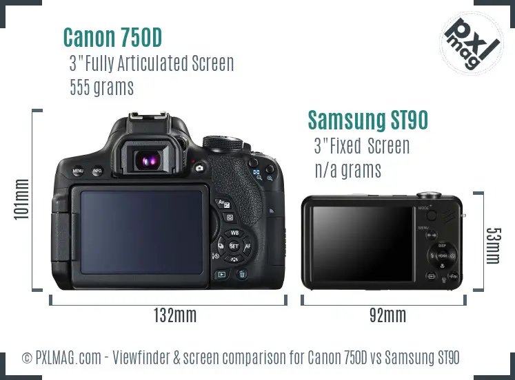 Canon 750D vs Samsung ST90 Screen and Viewfinder comparison