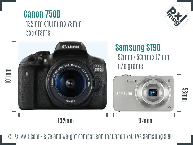 Canon 750D vs Samsung ST90 size comparison