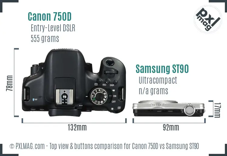 Canon 750D vs Samsung ST90 top view buttons comparison