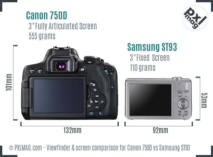 Canon 750D vs Samsung ST93 Screen and Viewfinder comparison