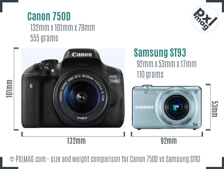 Canon 750D vs Samsung ST93 size comparison Canon 750D vs Samsung ST93 size comparison