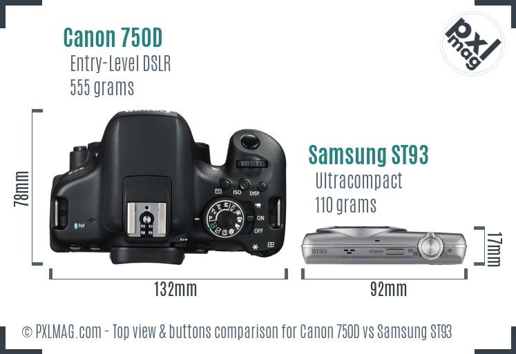 Canon 750D vs Samsung ST93 top view buttons comparison