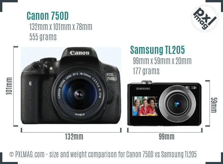 Canon 750D vs Samsung TL205 size comparison Canon 750D vs Samsung TL205 size comparison