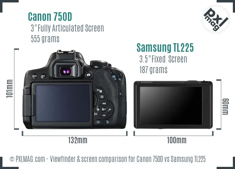 Canon 750D vs Samsung TL225 Screen and Viewfinder comparison