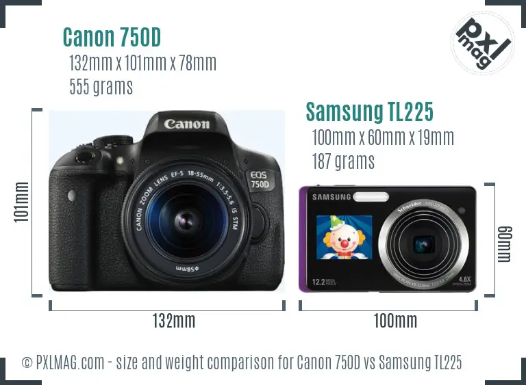 Canon 750D vs Samsung TL225 size comparison