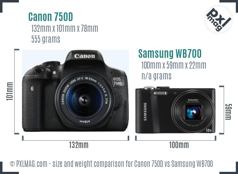 Canon 750D vs Samsung WB700 size comparison
