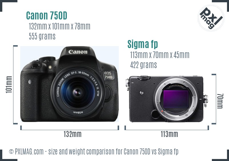 Canon 750D vs Sigma fp size comparison