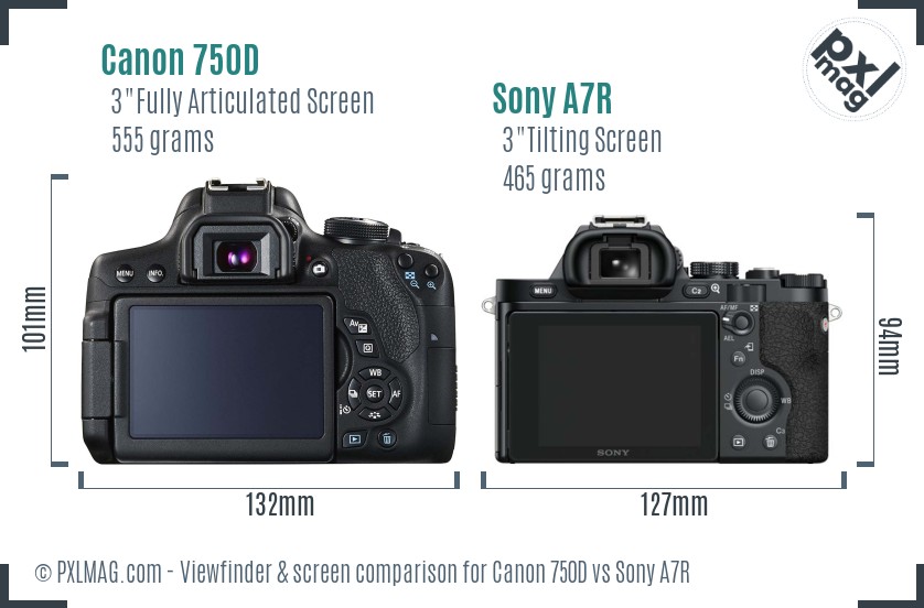 Canon 750D vs Sony A7R Screen and Viewfinder comparison