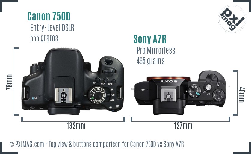 Canon 750D vs Sony A7R top view buttons comparison