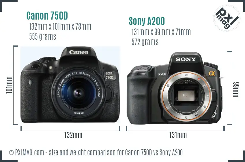 Canon 750D vs Sony A200 size comparison