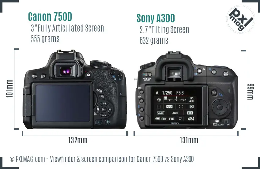 Canon 750D vs Sony A300 Screen and Viewfinder comparison