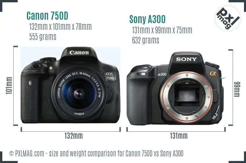 Canon 750D vs Sony A300 size comparison