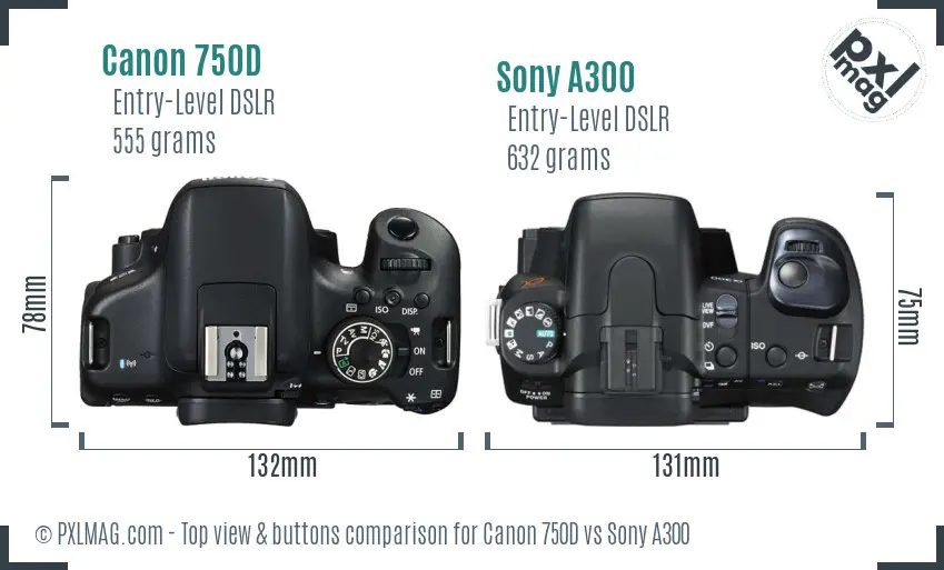Canon 750D vs Sony A300 top view buttons comparison