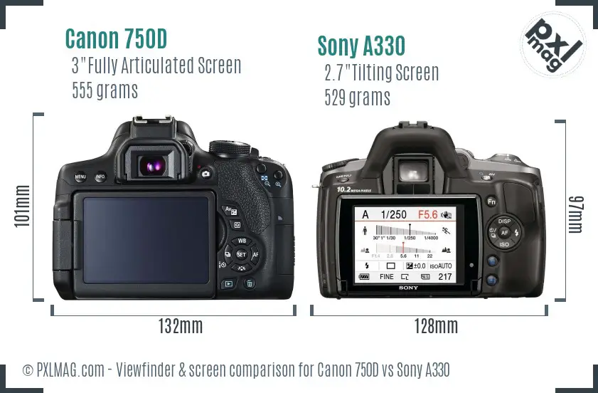 Canon 750D vs Sony A330 Screen and Viewfinder comparison