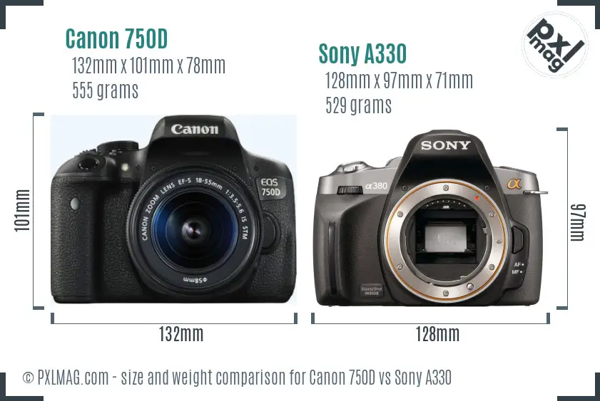 Canon 750D vs Sony A330 size comparison