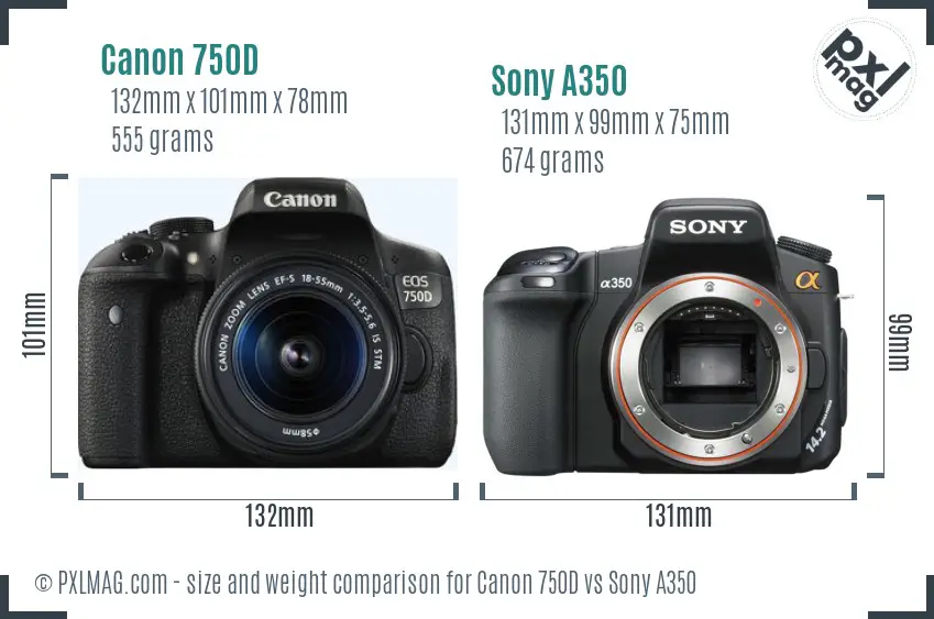 Canon 750D vs Sony A350 size comparison